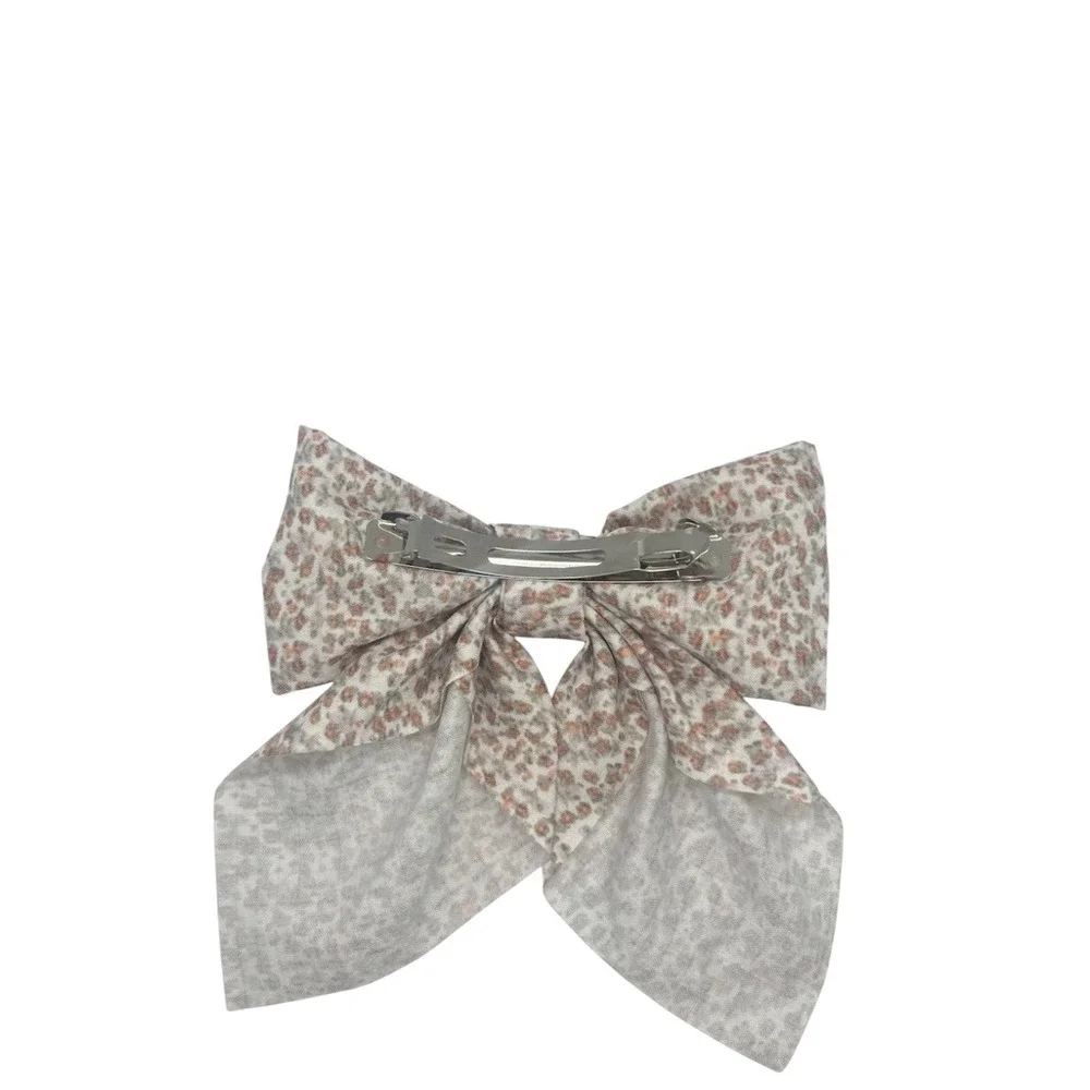 Handmade Floral Hair Bow Barrette Clip Large Neutral Beige Brown Boutique‎ Style
